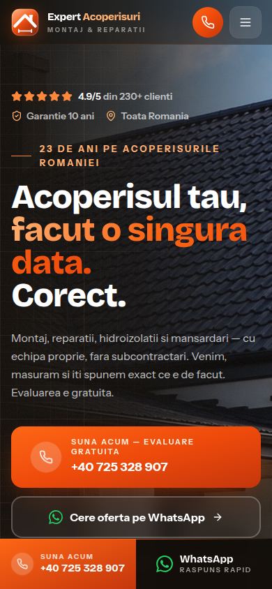 Website Expert Acoperișuri pe telefon
