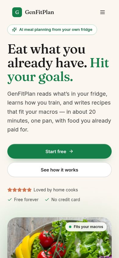 Website GenFitPlan pe telefon