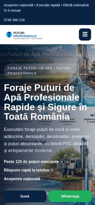 Website Puțuri Profesionale pe telefon