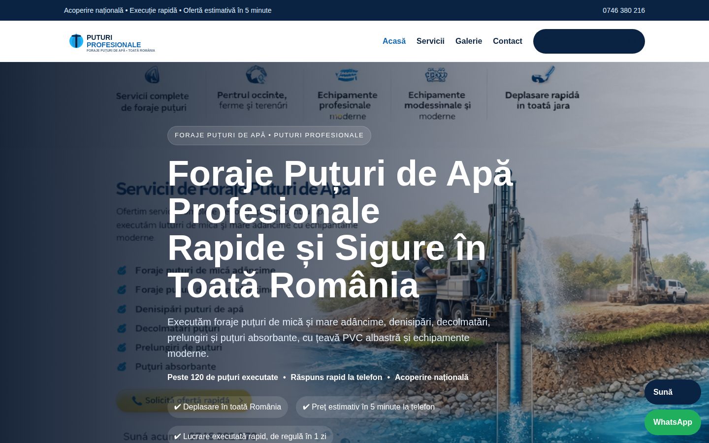 Website Puțuri Profesionale pe desktop